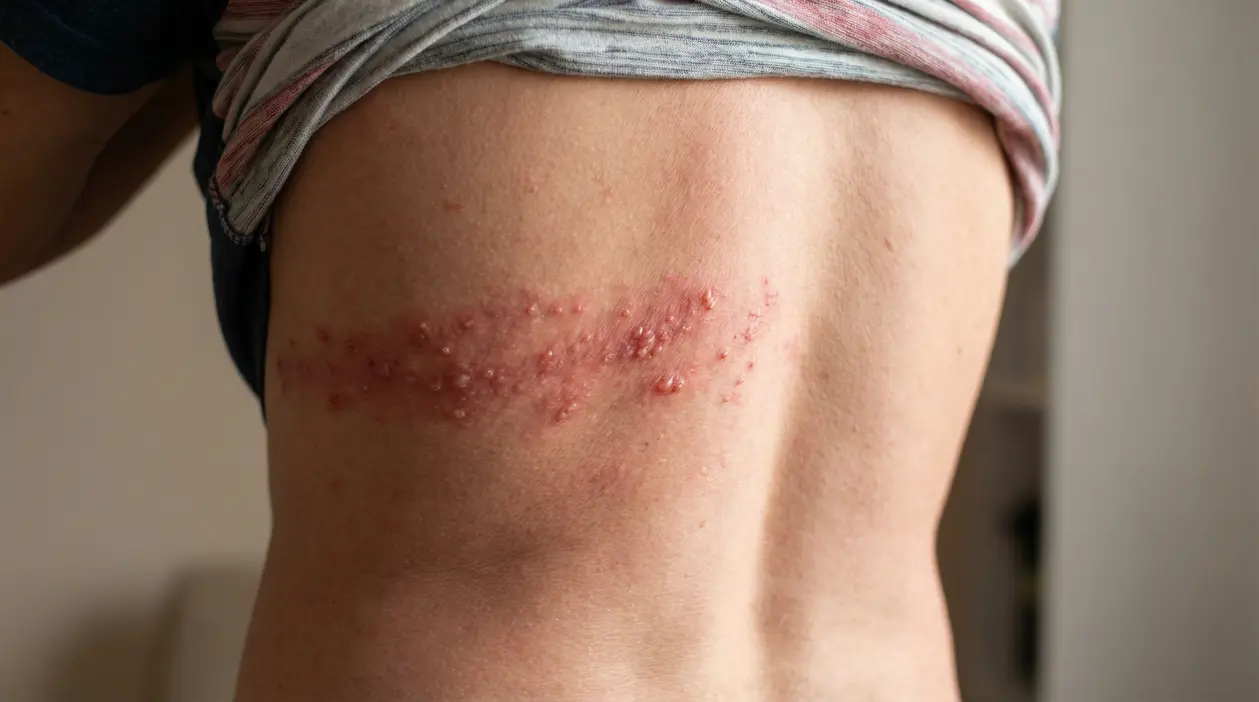 Eruzione cutanea a fascia sulla schiena, tipica dell’herpes zoster