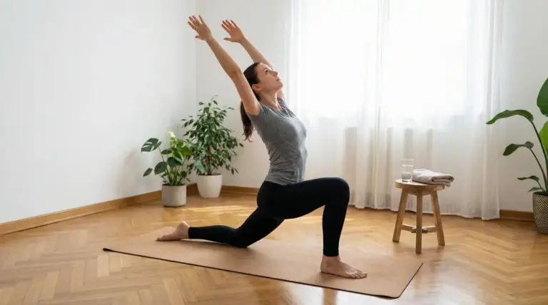 Donna su tappetino mentre esegue un esercizio di stretching a casa per tonificare e dimagrire