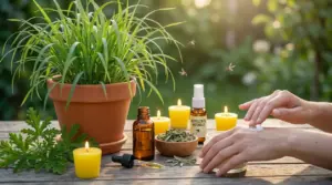 Pianta di citronella in vaso con repellente naturale e zanzare in giardino
