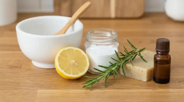 Ingredienti naturali per rimedi casalinghi contro il cattivo odore corporeo: limone, bicarbonato, rosmarino e sapone